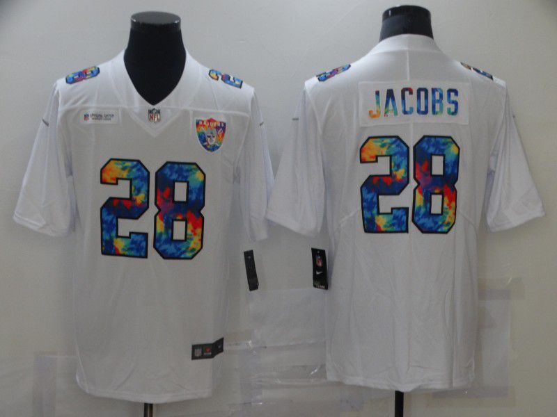 Men Oakland Raiders 28 Jacobs White Rainbow version 2021 Nike NFL Jersey